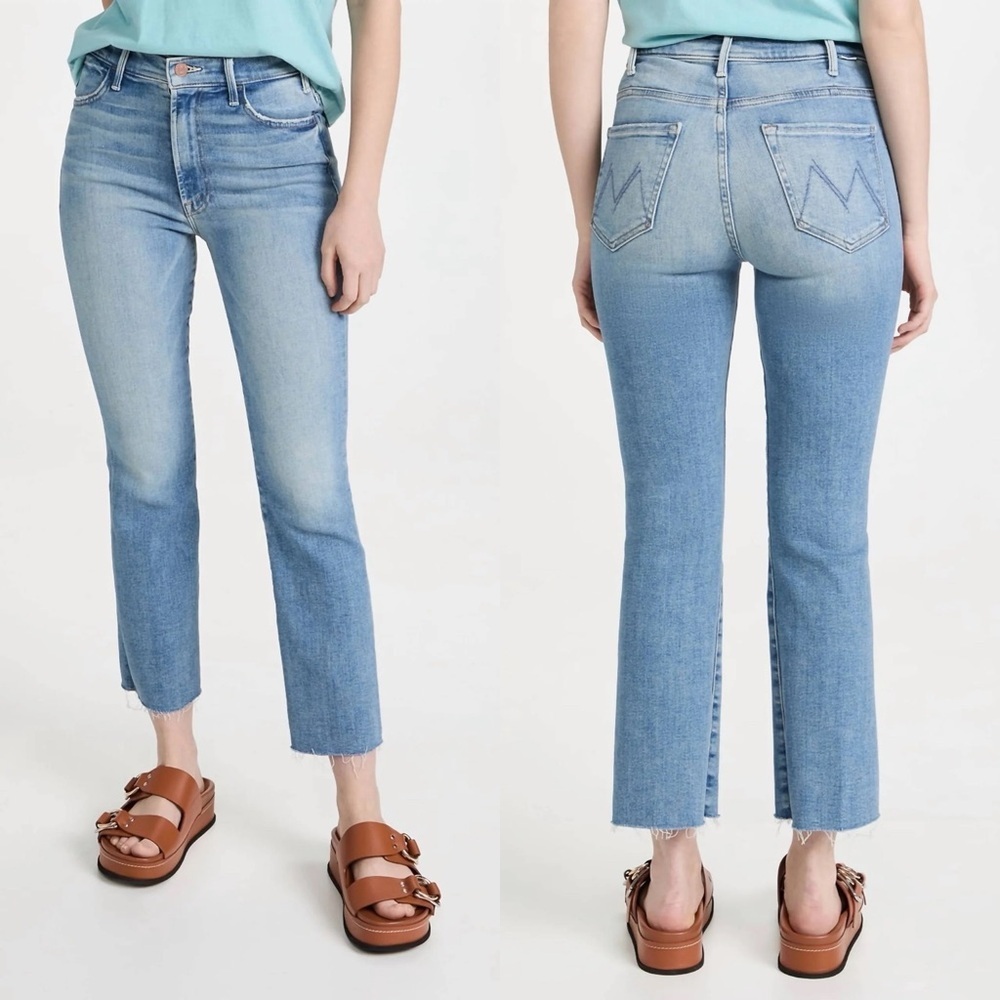 MOTHER The Hustler High Rise cropped Leg Ankle Fray Jeans Au Revoir size 32